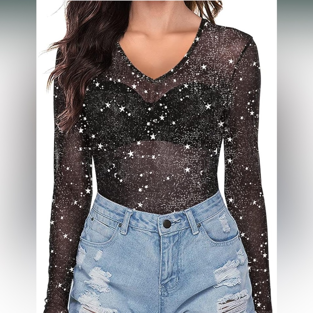 Long Sleeve Bodycon Sheer Mesh Top. Size: M. Never been worn!
